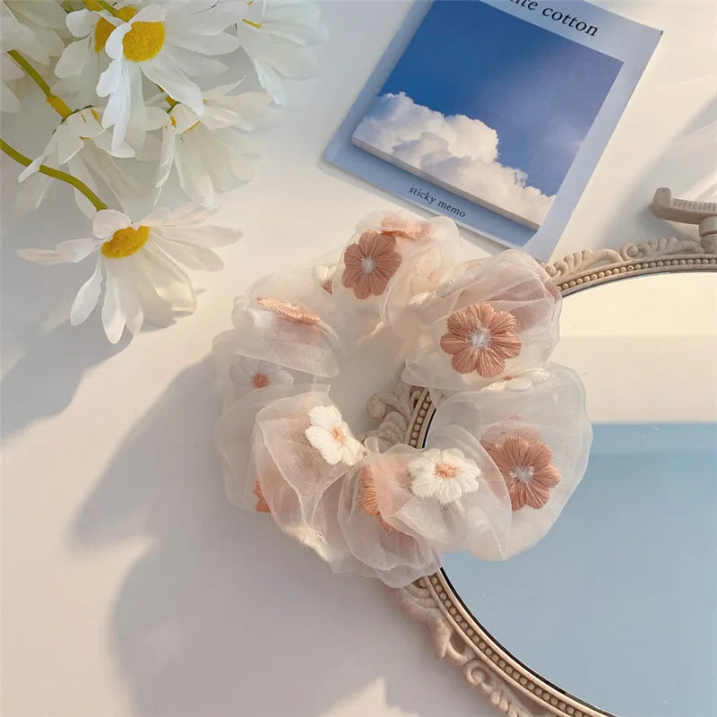 Kawaii Strawberry Blossom Hair Scrunchies 🍓🌸 | Adorable Elastic Hair Ties for Girls & Women!