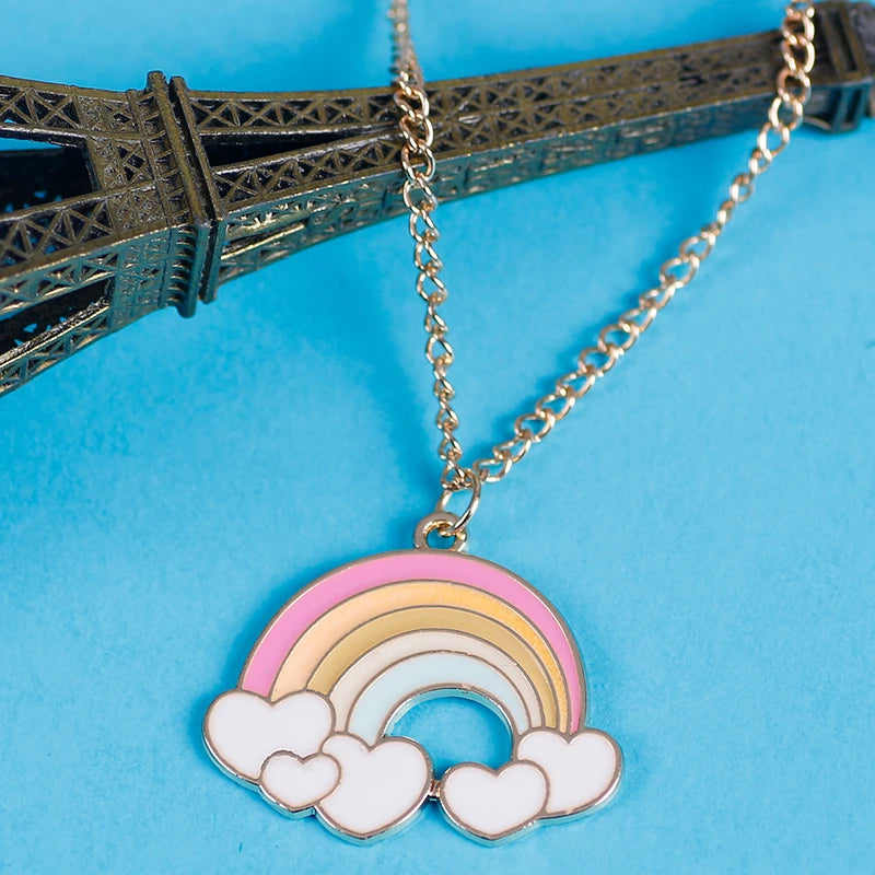 Kawaii Rainbow Heart Cloud Pendant Necklace πβ¨ | Cute Choker for Parties & Gifts ππ