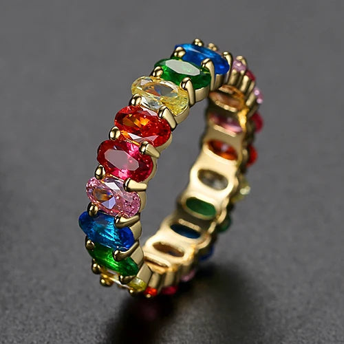 Kawaii Rainbow Sparkle CZ Baguette Ring πβ¨ | Cute Engagement & Wedding Jewelry ππ
