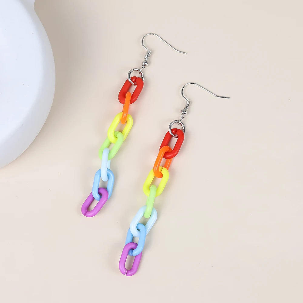 Kawaii Rainbow Acrylic Drop Earrings πβ¨ Fun & Colorful Long Pendants for Women π Perfect Gift!