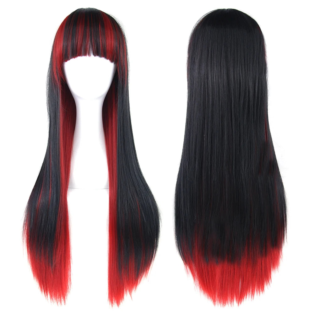Soowee Rainbow Cute Ombre Cosplay Wig With Bangs For Black Women Synthetic High Temperature Fiber Halloween Costume πβ¨