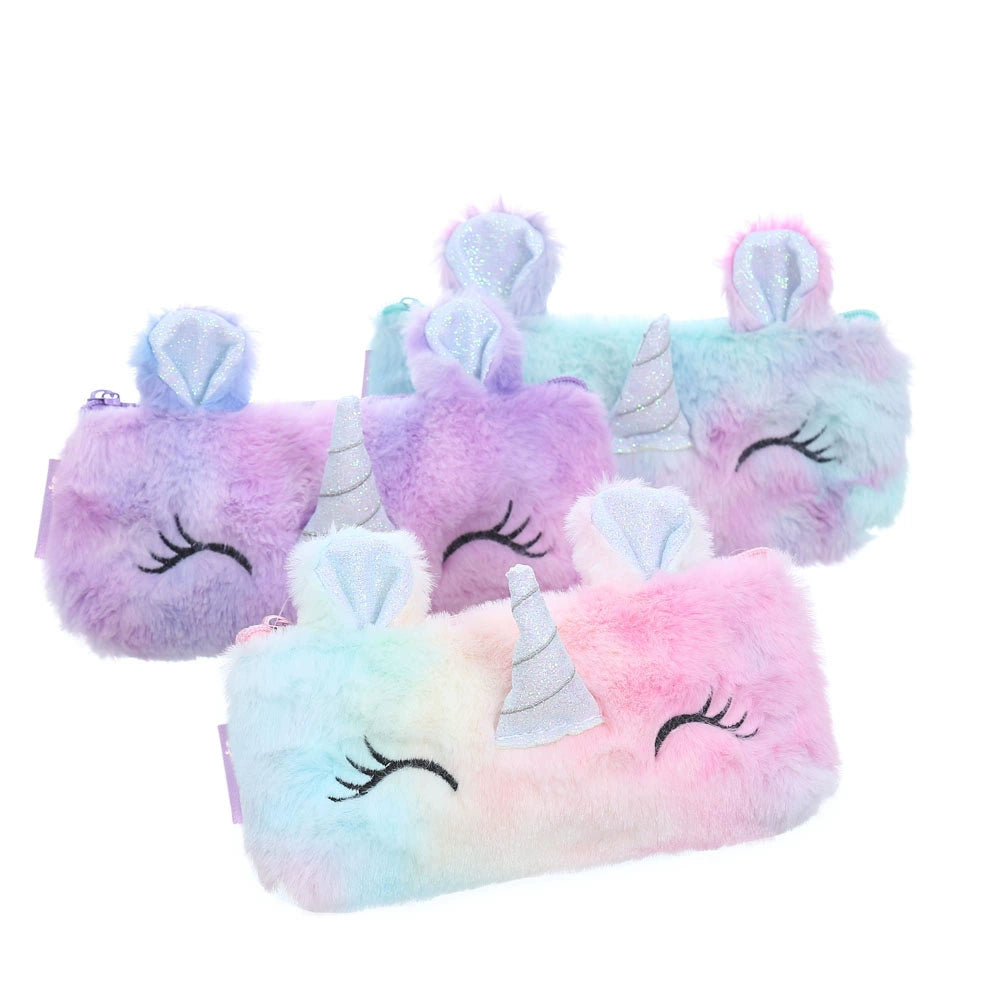 Cute Unicorn Winter Plush Pencil Case π¦β¨ | Kawaii Cartoon Storage Bag for Young Girls ππ