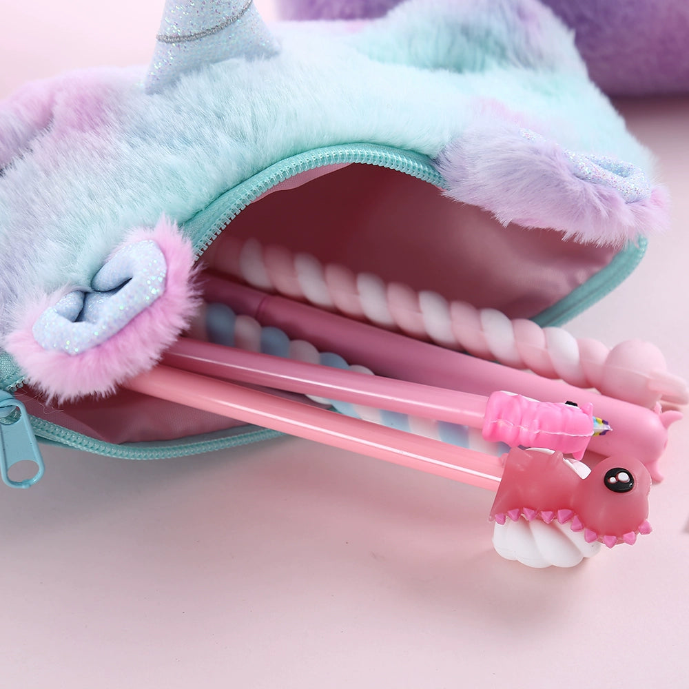 Cute Unicorn Winter Plush Pencil Case π¦β¨ | Kawaii Cartoon Storage Bag for Young Girls ππ