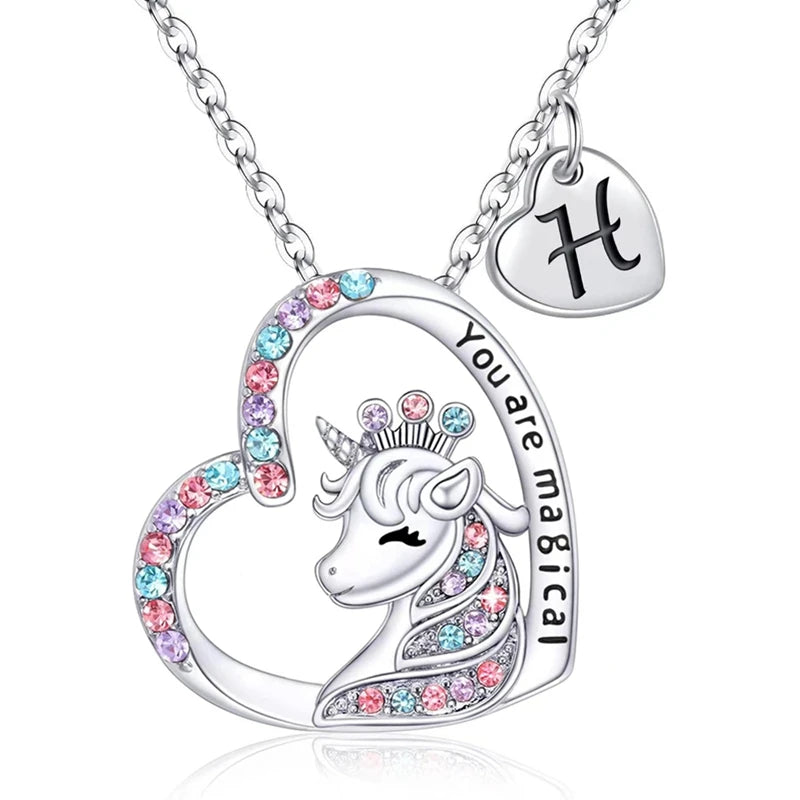 β¨ Kawaii Unicorn Initial Necklace π¦ - Magical Horse Pendant for Girls π Perfect Birthday Gift! π