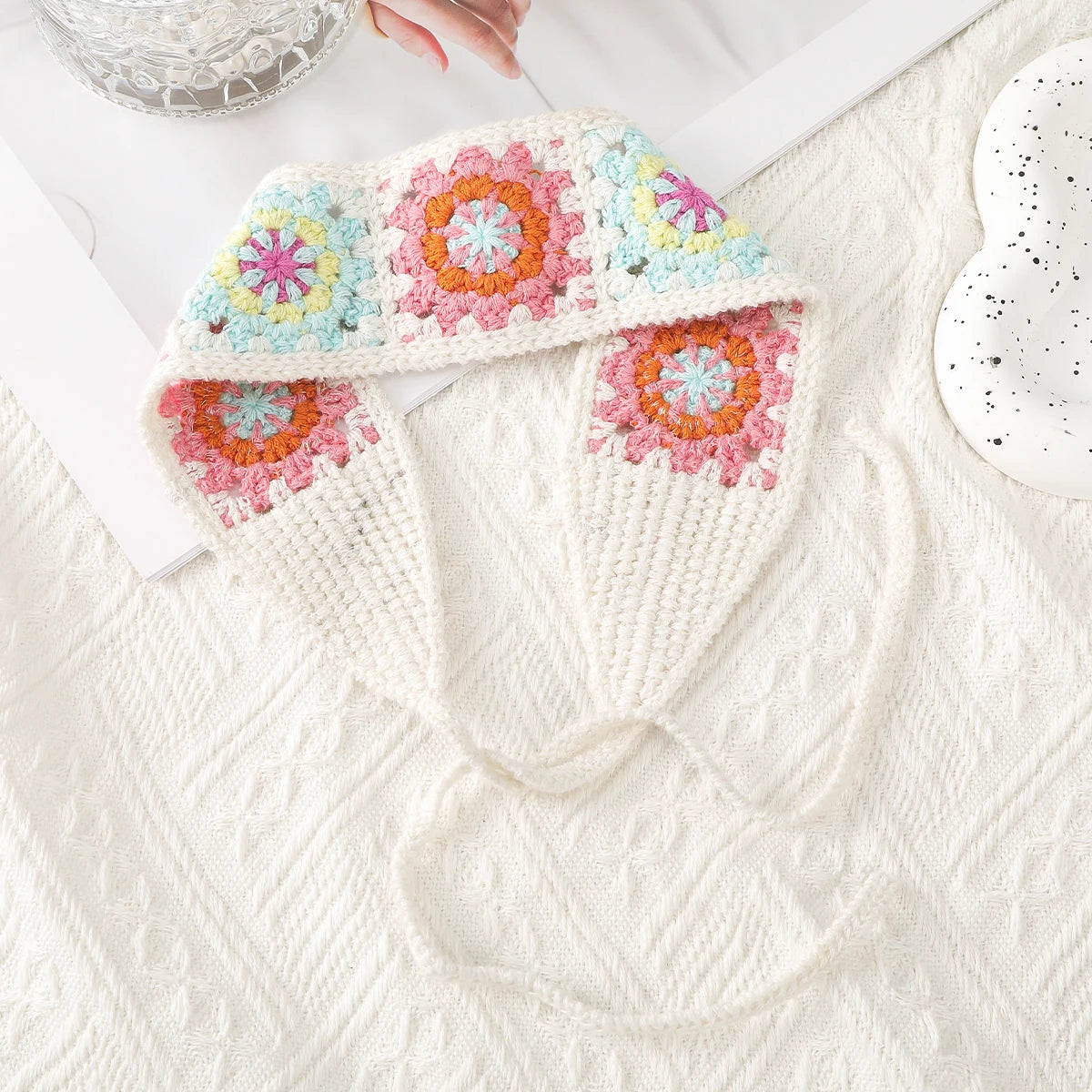 Kawaii Boho Flower Crochet Headband ๐ธโจ Vintage Turban Hair Scarf for Women - Fashionable Accessory for Every Season!