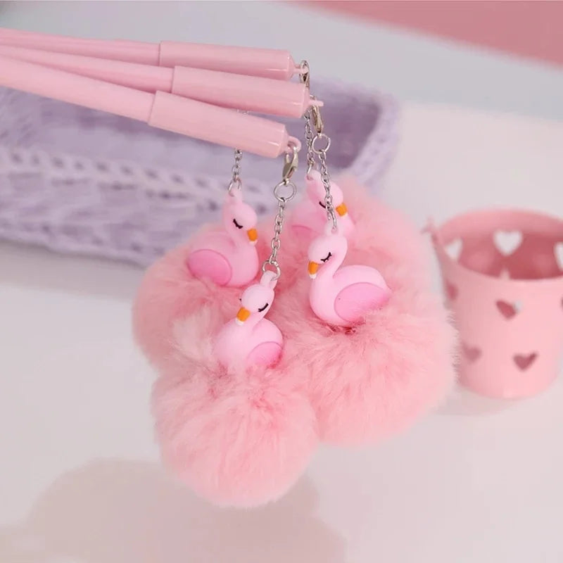 Kawaii Pink Flamingo Gel Pen πΈβ¨ - Adorable Plush Swan Design for School & Cute Gifts πποΈ