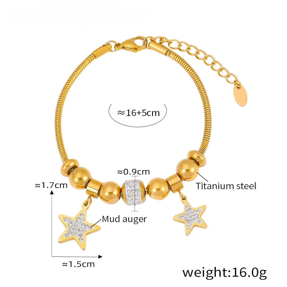Kawaii 316L Stainless Steel Heart Charm Bracelet πβ¨ - 18k Gold-Plated with Sparkling Zircon Pendants! ππ