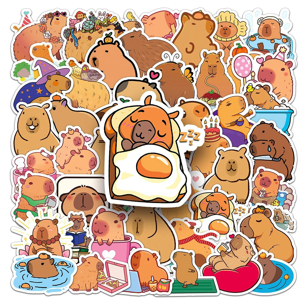 Kawaii Capybara Sticker Pack πΎ | 10/30/50/100 Cute Waterproof Animal Decals for DIY Notebook, Phone & Laptop π¨β¨