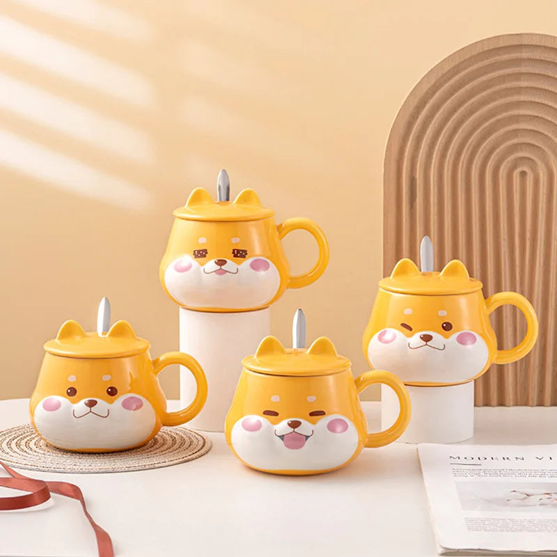 Kawaii Shiba Inu Mug with Lid - Adorable Ceramic Cup for Coffee & Tea βπβ¨