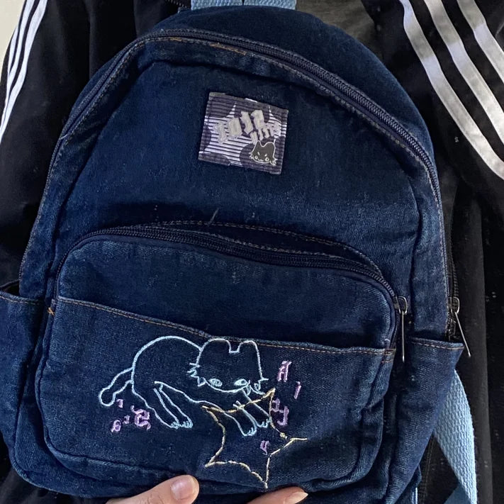 π Adorable Denim Cat Backpack πΎβ¨ Cute & Funky Schoolbag for Trendy Students! π