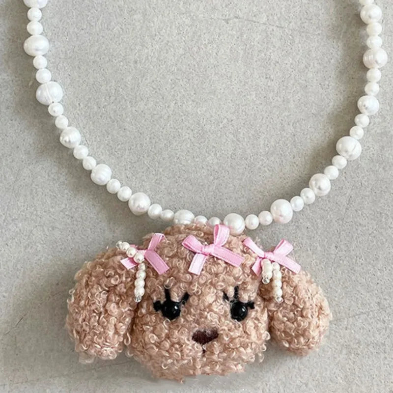 โจ Cute Doggo Bow Choker with Pearl Charms ๐พ - Trendy Pendant for Playful Fashionistas! ๐ถ๐