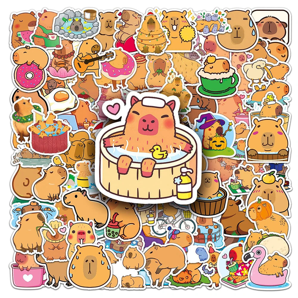 Kawaii Capybara Sticker Pack πΎ | 10/30/50/100 Cute Waterproof Animal Decals for DIY Notebook, Phone & Laptop π¨β¨
