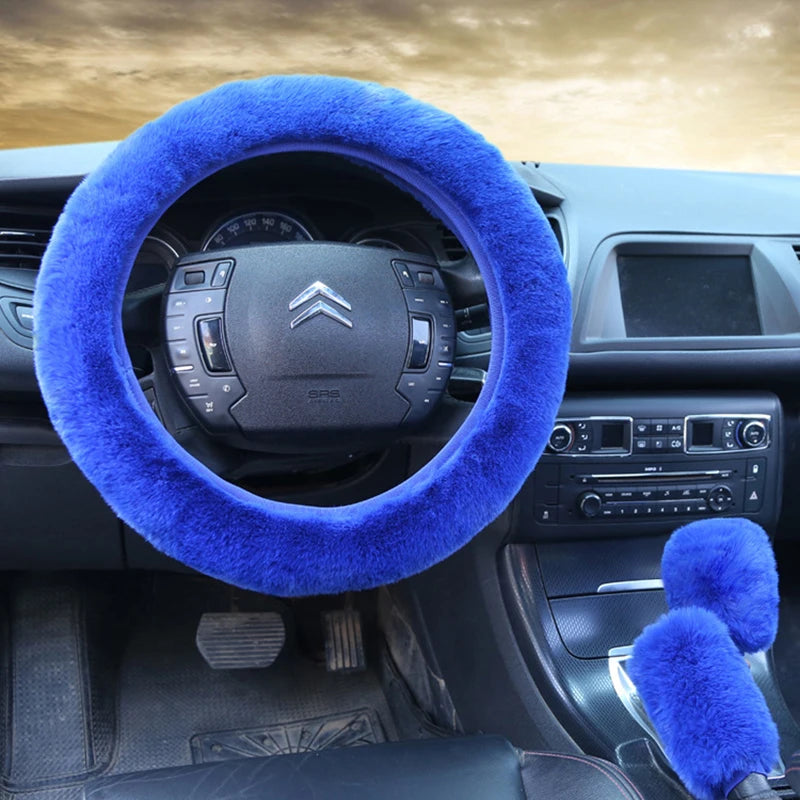 Cozy Kawaii Plush Rabbit Fur Steering Wheel Cover Set π°β¨ | Warm Winter Handbrake & Shift Sleeve | 38cm Universal Fit