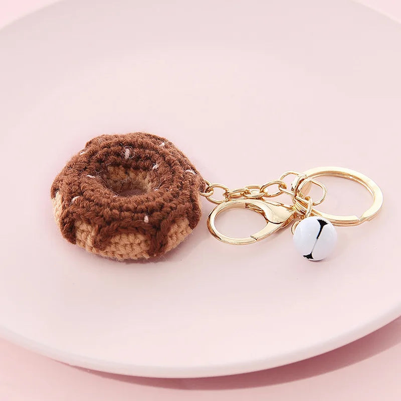 Crochet Donut Keychain Plush Bag Charm Cute Key Ring For Keys ๐ฉ๐งถ