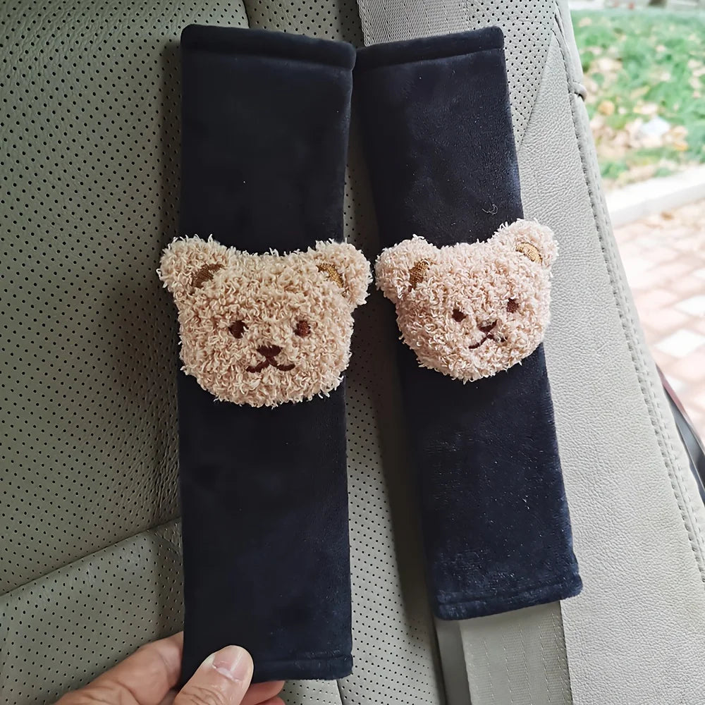 Kawaii Bear Seat Belt Cushions 🐻✨ | 2pcs Adorable Shoulder Strap Protectors for Kids & Children