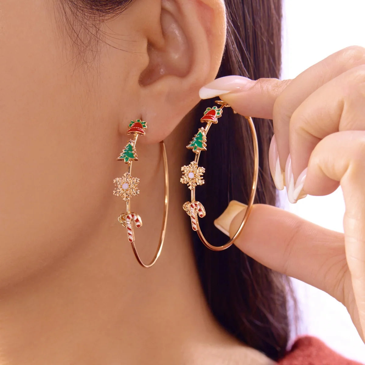 Cute Christmas Circle Hoop Earrings Unisex Bells Snowflakes Tree Dangle πβ¨