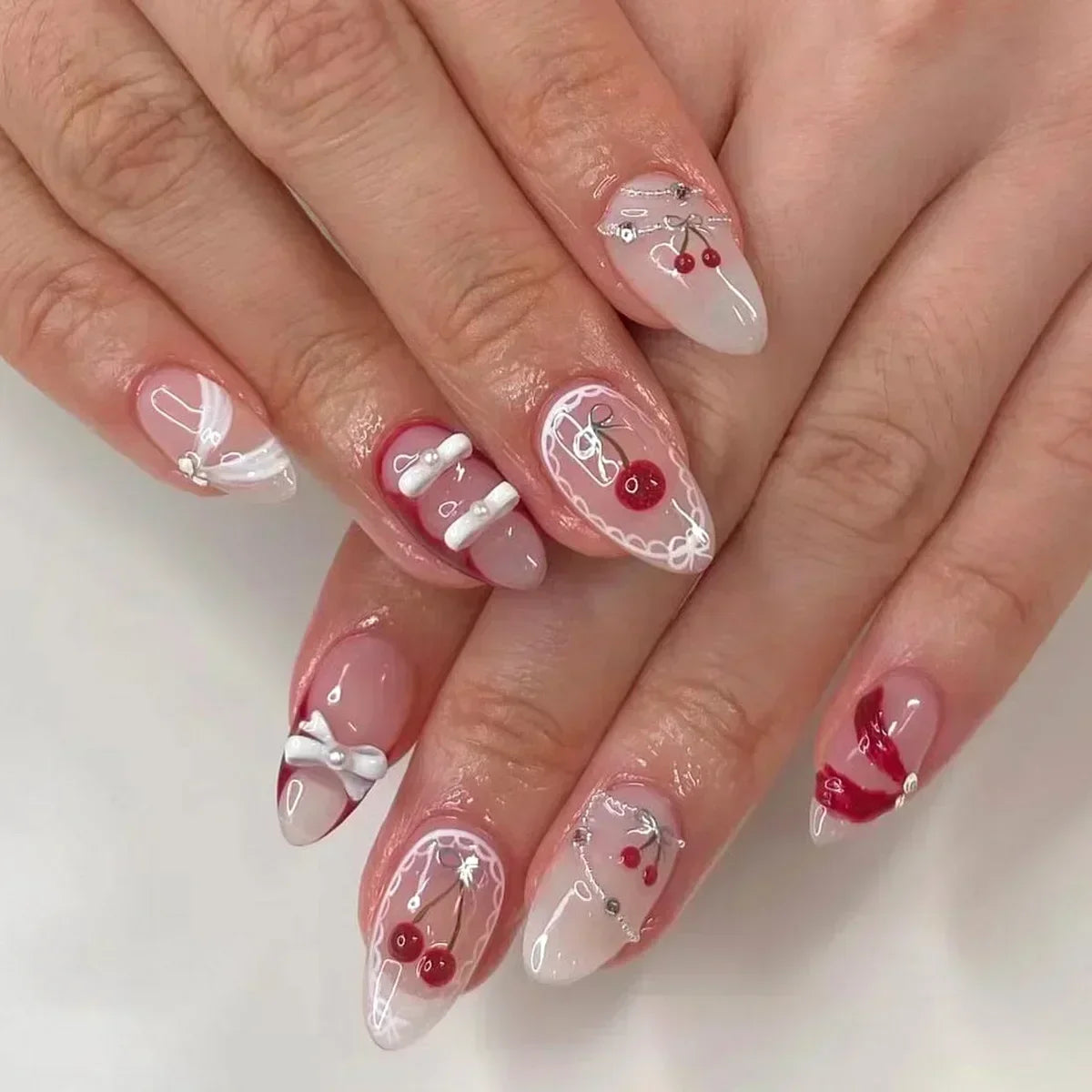 Kawaii 24Pcs Almond Press-On Nails - Cute Designs & Stylish Fake Nail Art! 💅🌟