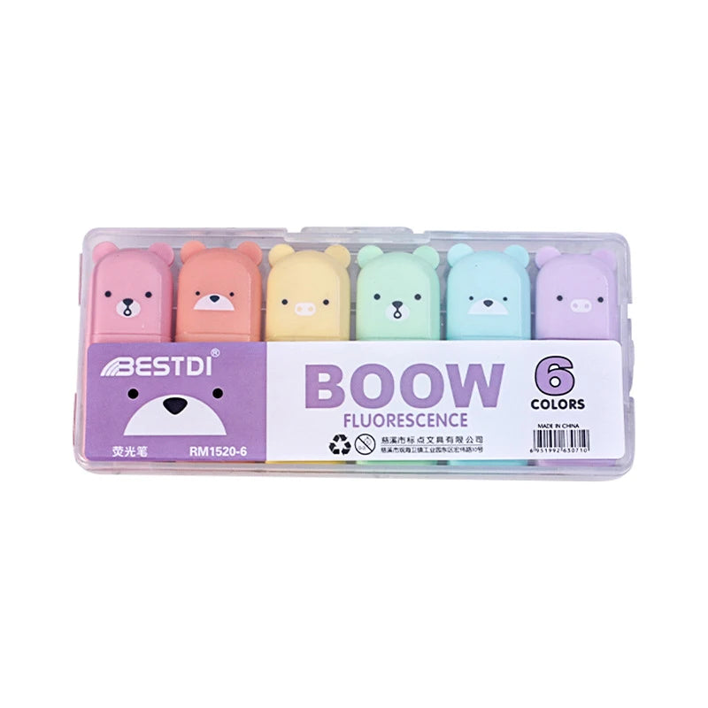 Adorable Kawaii Bear Highlighter Pens β¨ποΈ - Cute 4/5/6 Pack Candy Color Neon Markers for School Supplies!