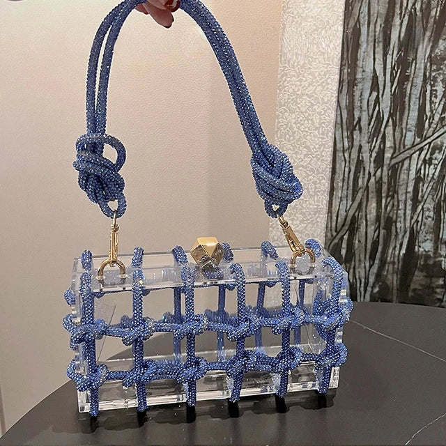 Charming Diamond Acrylic Clutch πβ¨ - Woven Knot Purse for Kawaii Weddings & Parties ππ