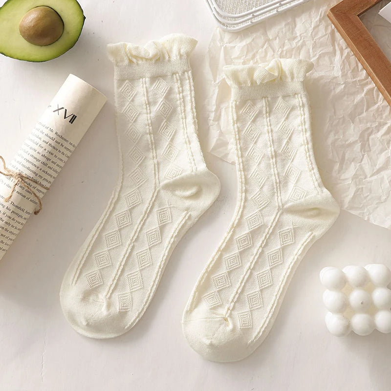 Charming Cotton Socks with Cute Bowknot & Floral Fun ๐ธโจ Perfect for Harajuku & Lolita Styles! - Pixie Quill