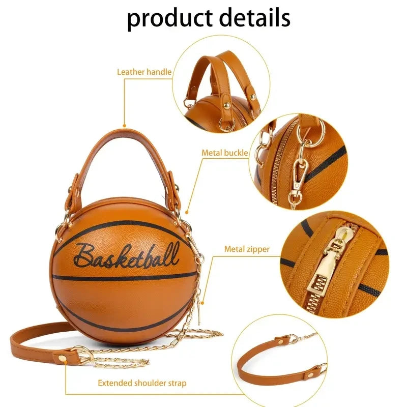 Kawaii Basketball Chic: PU Leather Chain Shoulder Bag ππβ¨ - Trendy Crossbody for Teens!