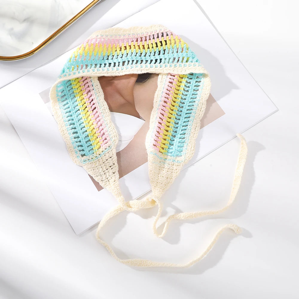 Kawaii Boho Flower Crochet Headband ๐ธโจ Vintage Turban Hair Scarf for Women - Fashionable Accessory for Every Season!