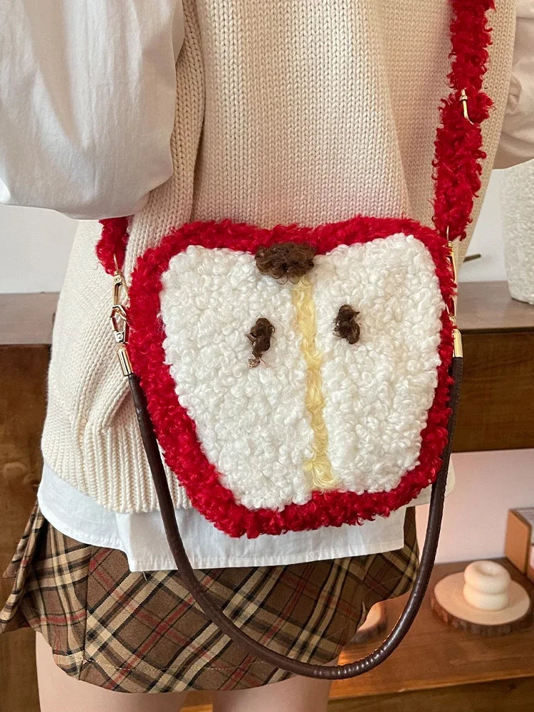 Kawaii Knitted Apple Shoulder Bag πβ¨ - Trendy Tote & Crossbody for Stylish Women!ππ