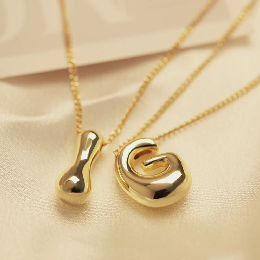 Kawaii Golden Initial Necklace πβ¨ - Chunky Bubble Letter Pendant for Trendy Girls ππ - Perfect Gift Jewelry!