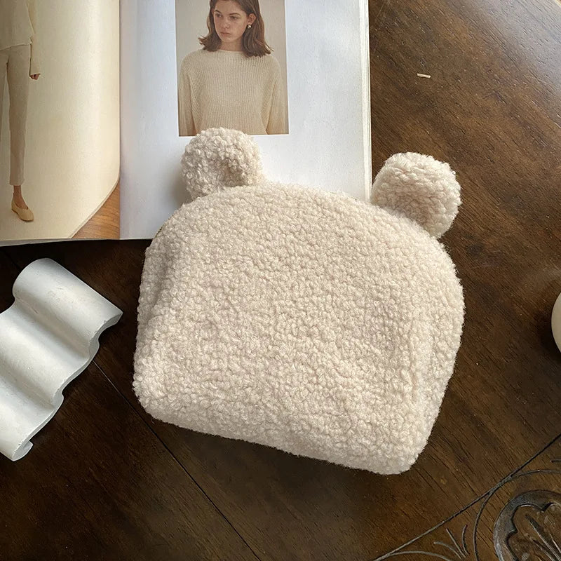 Kawaii Custom Teddy Sherpa Cosmetic Bag π»β¨ | Personalized Makeup Travel Pouch π | Perfect Bridesmaids & Wedding Favor Gift π