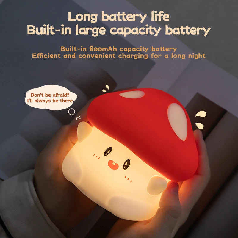 Adorable Kawaii Mushroom LED Night Light 🌙✨ - Cute Rechargeable USB Table Lamp for Nursery & Kids' Rooms 🎉🎁