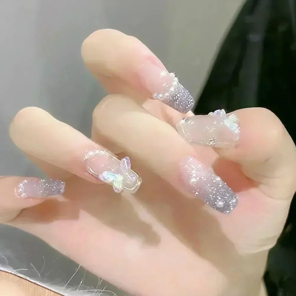 Kawaii Butterfly Dreams πΈβ¨ 24pcs Press-On Fake Nails Set with Glue - Adorable Acrylic Tips for Stylish Girls ππ¦