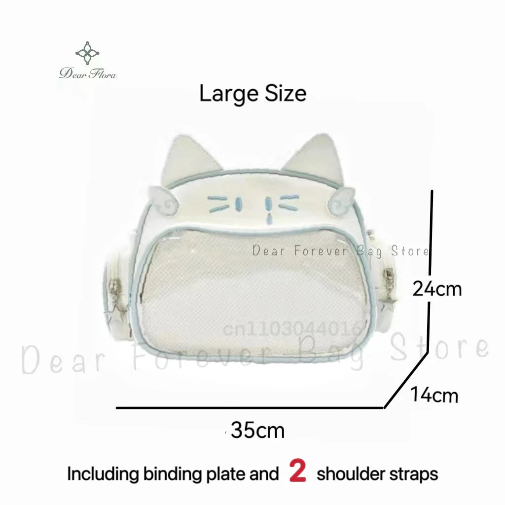 Y2K Korean Japan Kawaii Cat Ita Bag PU Cute Girls Transparent Pocket Aesthetic Shoulder Crossbody Bags Women's Fashion Backpacks
