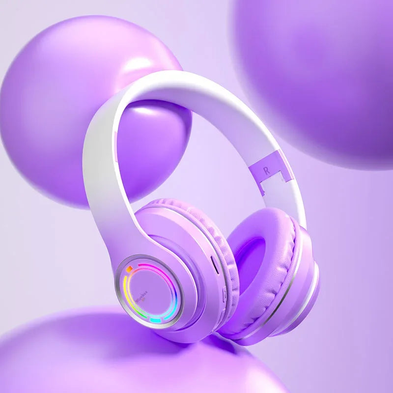 Kawaii Gradient Bluetooth Headphones ๐งโจ | Adorable Wireless Earphones for Girls ๐๐ธ | Foldable Stereo Headset for Gaming & More!