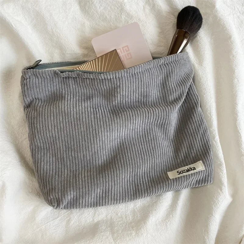 Kawaii Corduroy Makeup Pouch πΈβ¨ | Cute Portable Cosmetic Organizer with Zipper - Large Capacity Clutch for Travel! ππ