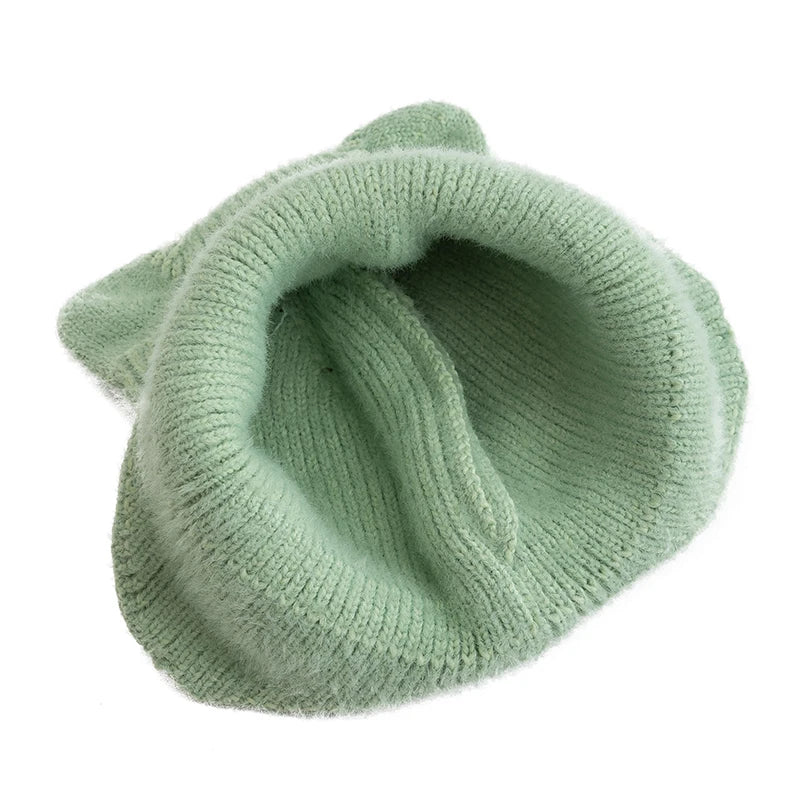 Kawaii Cat Ear Beanie πΎβ¨ | Soft Candy Color Knitted Hat for Women - Cozy Faux Fur Winter Fashion π
