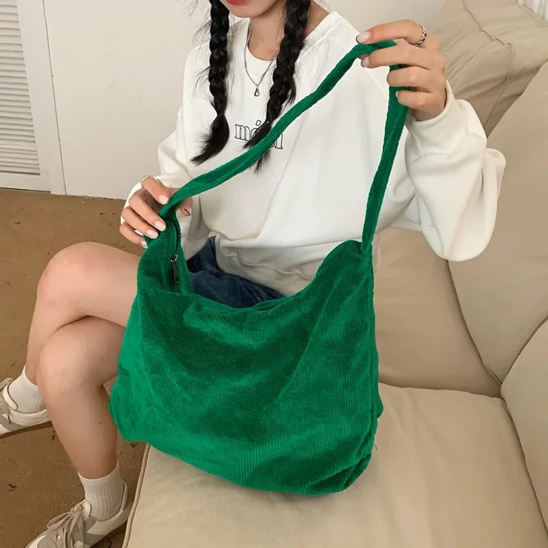 Kawaii Corduroy Shell Shoulder Bag πβ¨ - Retro Japanese & Korean Style, Spacious & Chic! ππ - Pixie Quill