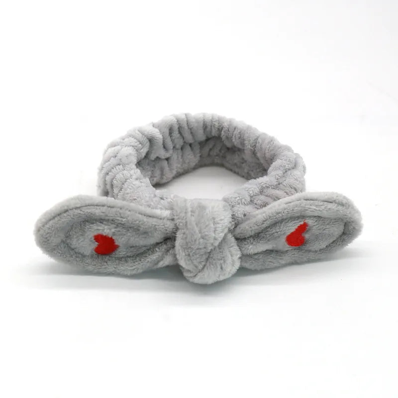 Women Wash Face Makeup Soft Coral Fleece Elastic Headband Head Wrap Cute Rabbit Bow Animal Ears Hairband Girl Hair Accessories