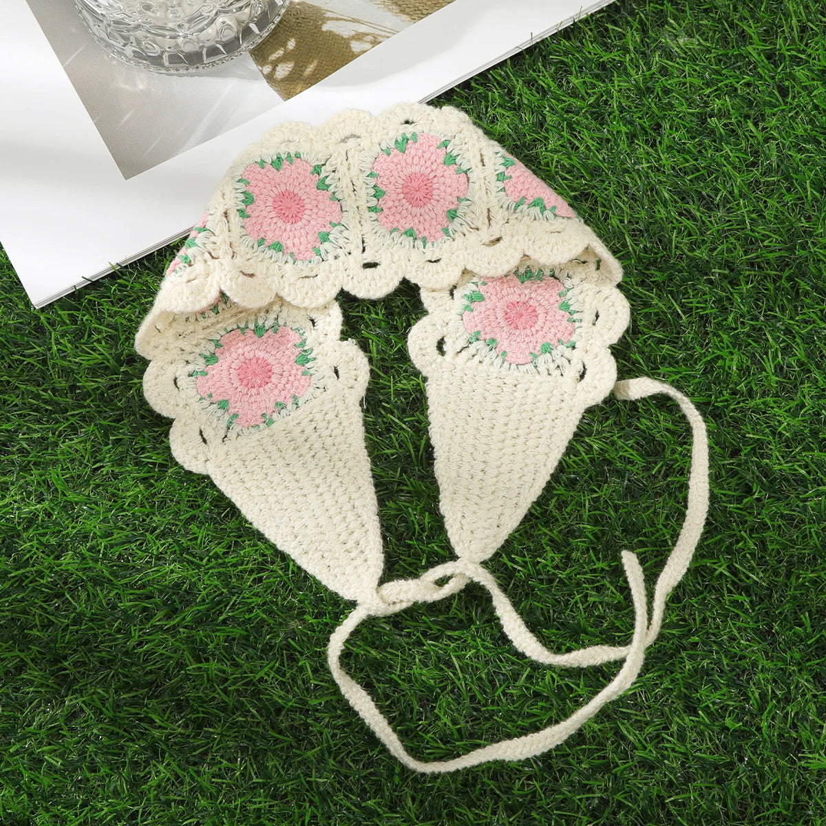 Kawaii Boho Flower Crochet Headband ๐ธโจ Vintage Turban Hair Scarf for Women - Fashionable Accessory for Every Season!