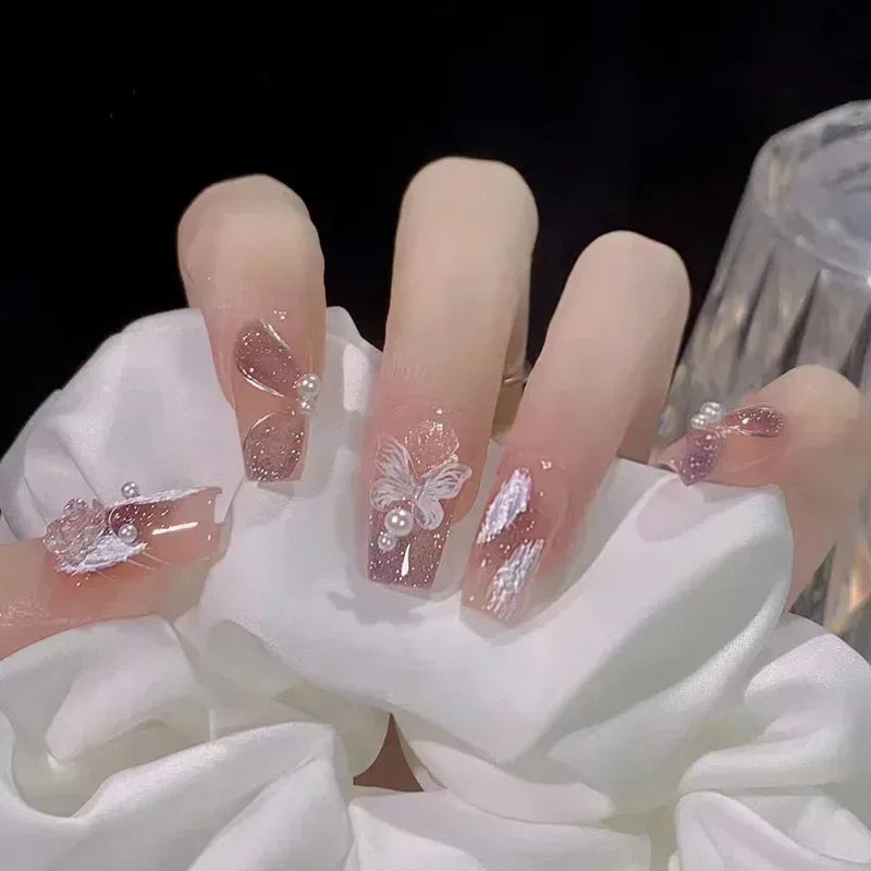 Kawaii Butterfly Dreams πΈβ¨ 24pcs Press-On Fake Nails Set with Glue - Adorable Acrylic Tips for Stylish Girls ππ¦