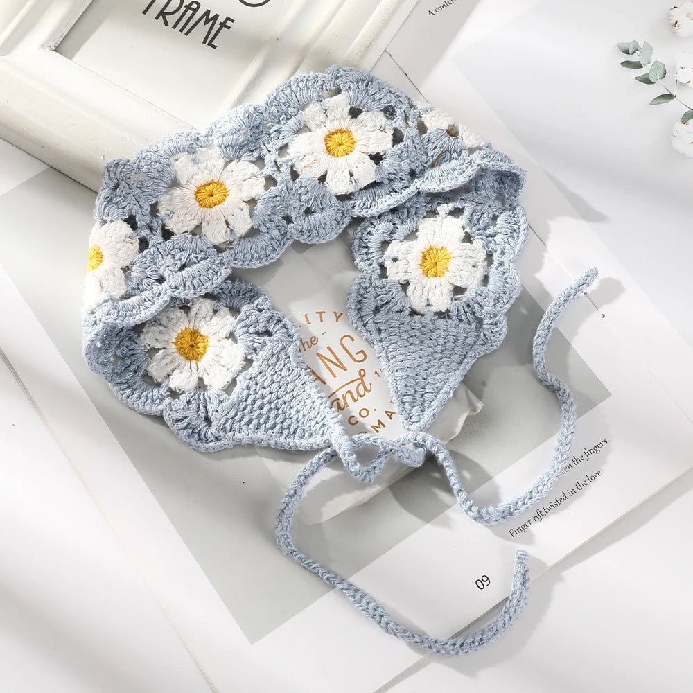 Kawaii Boho Flower Crochet Headband ๐ธโจ Vintage Turban Hair Scarf for Women - Fashionable Accessory for Every Season!
