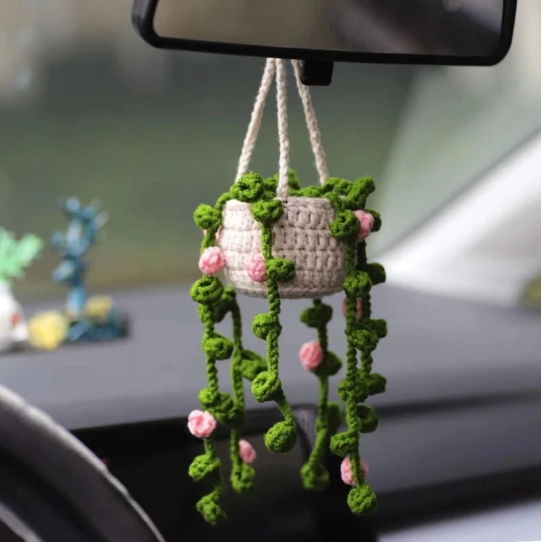 Kawaii Crochet Succulent Car Decor π΅β¨ | Adorable Handmade Plant Accessories for Women ππ