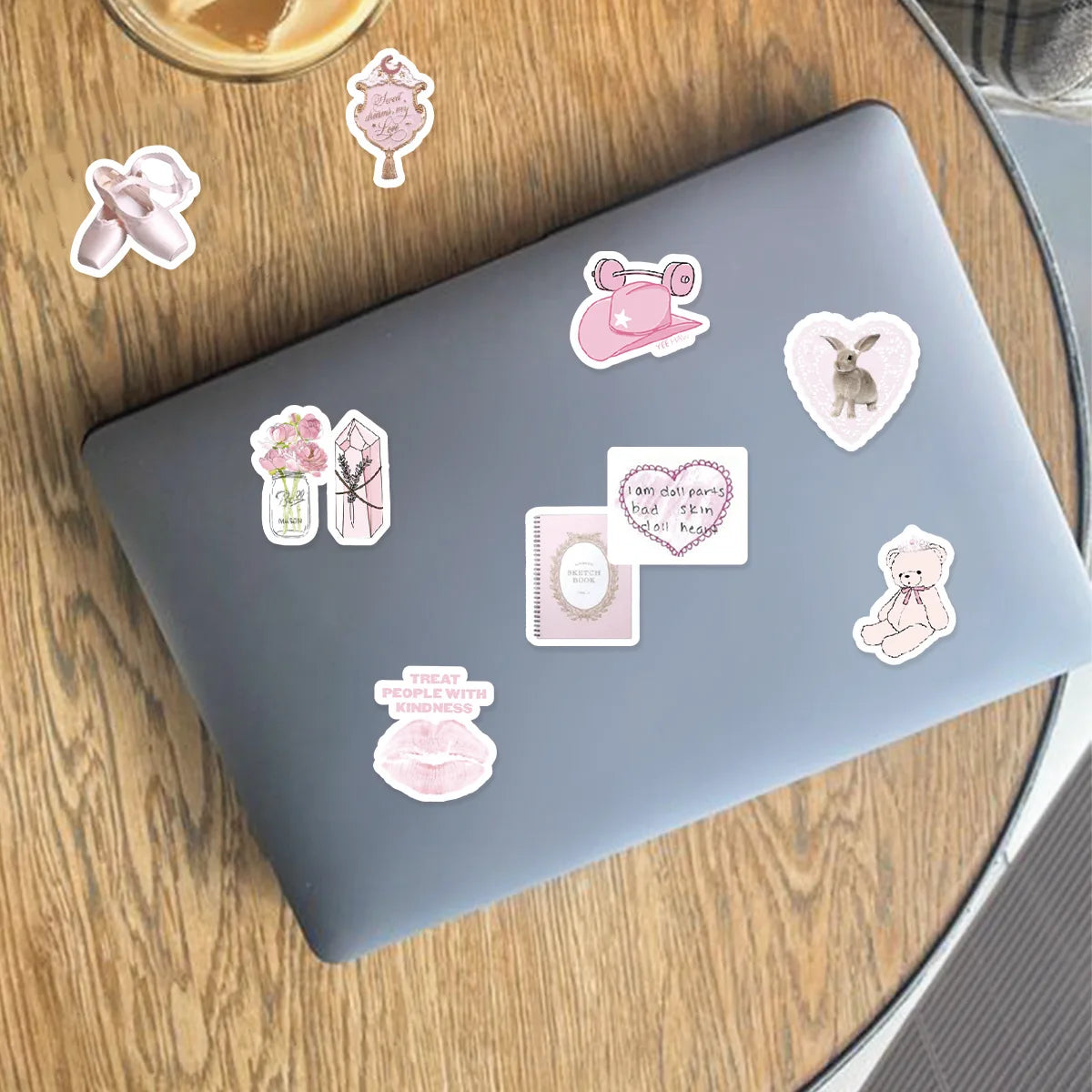 Kawaii 46pcs Bunny & Bear Stickers ๐ | Cute Pink Graffiti Dรฉcor for Notebooks, Water Cups & Diaries ๐ธโจ | Fun PVC Decals for Students!