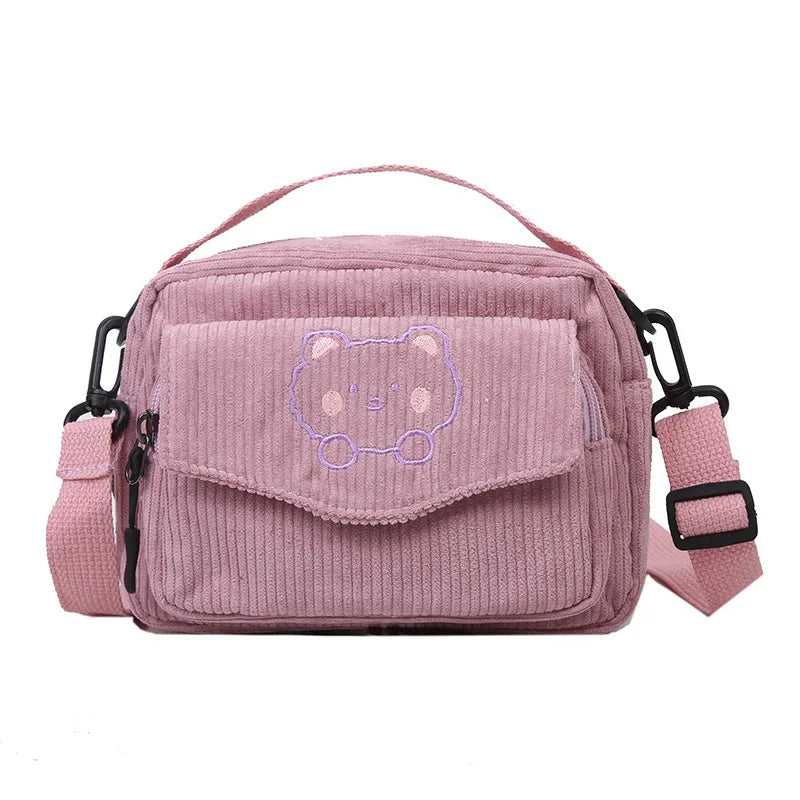 π Cute Teddy Bear Corduroy Crossbody Bag π»β¨ - Personalized Kawaii Shoulder Tote - Pixie Quill