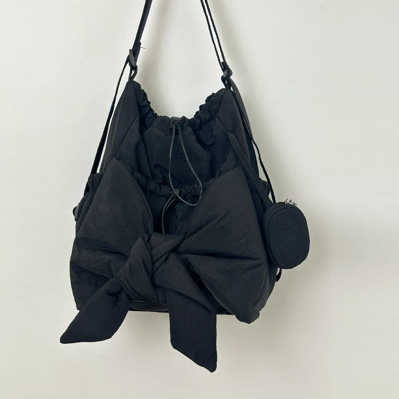 Kawaii Bow Drawstring Backpack π | Spacious Cotton Tote for Moms & Adventures π