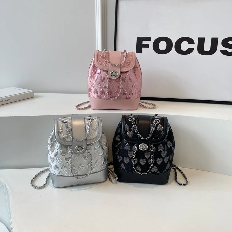 Kawaii Heart Chains Backpack πβ¨ | Stylish PU Fashion Bag for Trendy Women 2024 ππΈ