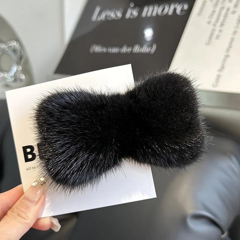 Kawaii Luxury Mink Fur Bowknot Hairpin πβ¨ Cute Plush Side Clip for Adorable Hair Styles! π