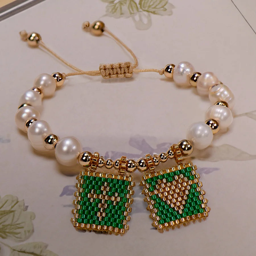 Woven Pearl Cross Heart Bracelet Beaded Miyuki Boho Christian Religious Charm Jewelry Womens 2023 Fashion Love Blessing Gift