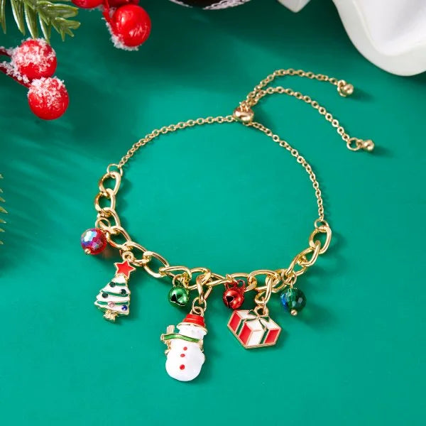 Whimsical Christmas Bracelet With Santa Snowman Star Pendant Jewelry Adjustable🎄