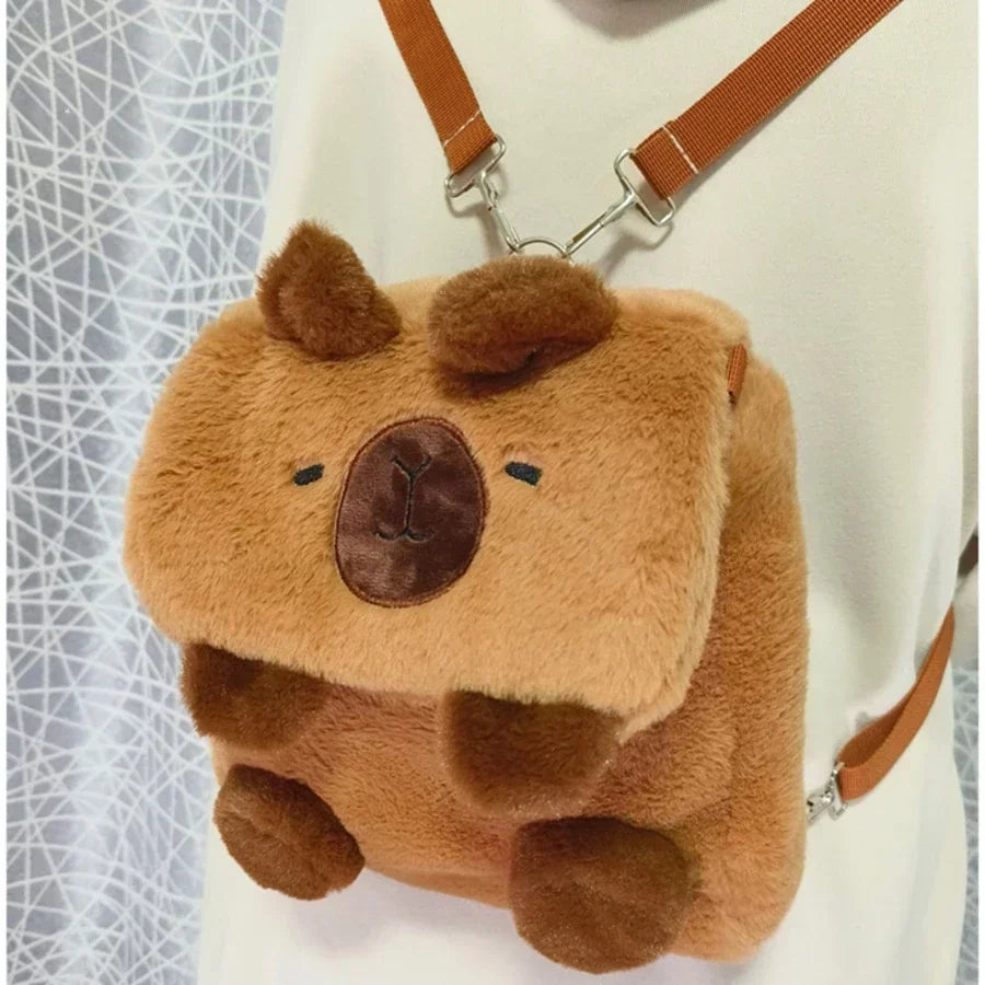 Kawaii Capybara Plush Backpack πΎπ - Adorable Strawberry Hat Turtle Design, 33cm Stuffed Toy Pendant!