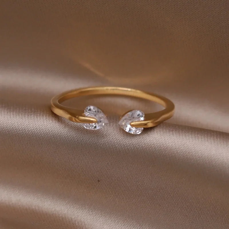 Kawaii Love Crystal Ring 💖✨ - 14K Gold Plated Heart Design for Elegant Daily Wear! 🌟💍